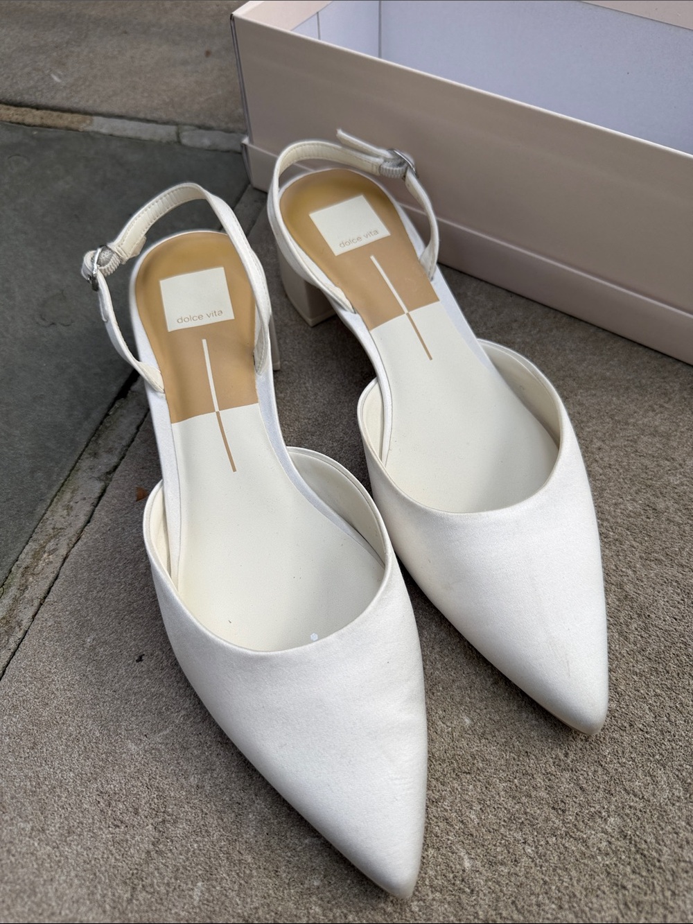 Dolce Vita White Pointed Slingback Mini Heels